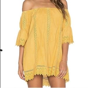 Tularosa Isabella Marigold Off Shoulder Eyelet Trim Mini Dress Size Small